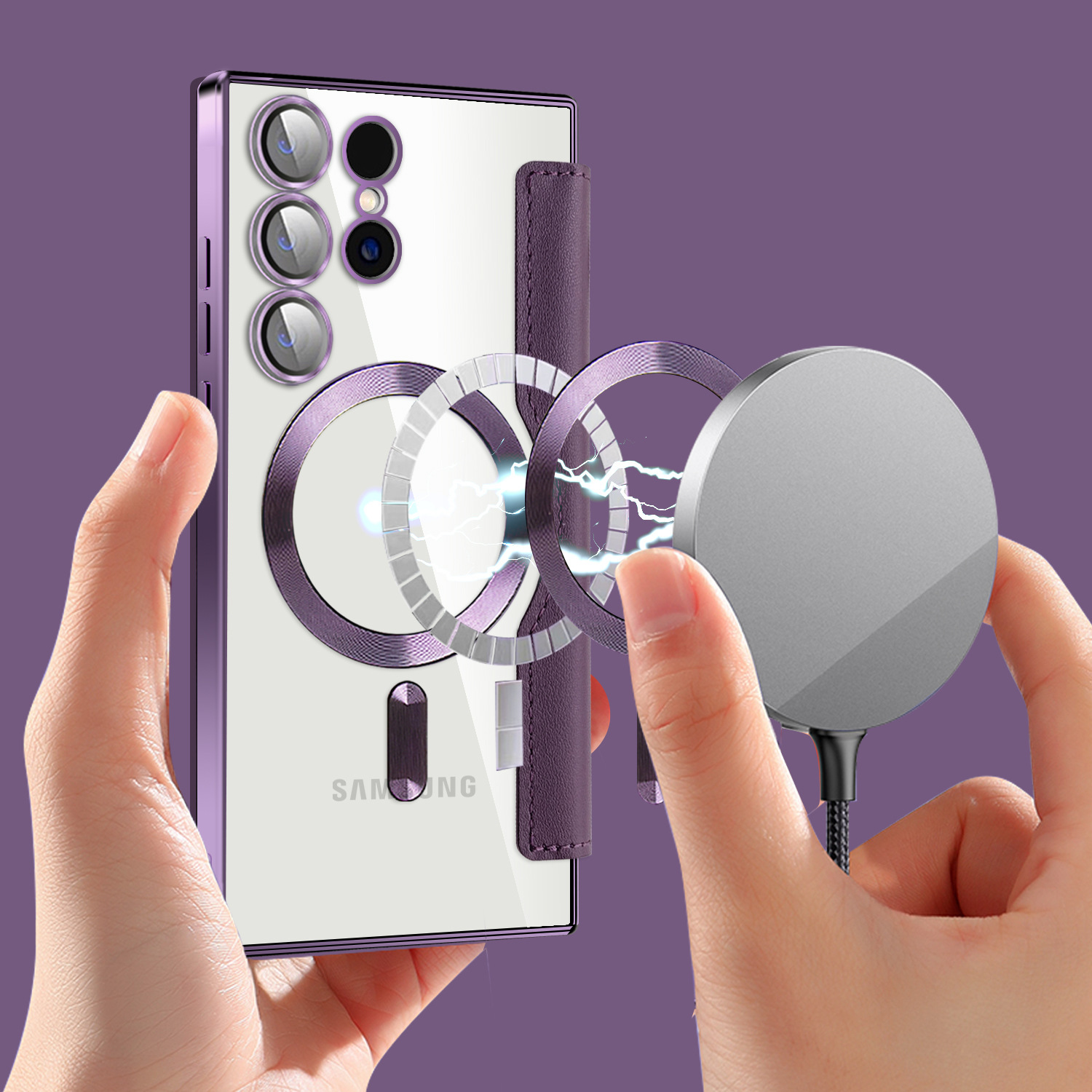 เหมาะสำหรับ Samsung S24/23/22/Ultra/Plus ใหม่เพชรรูปแบบบัตรแม่เหล็กพลิกกรณีบัตร