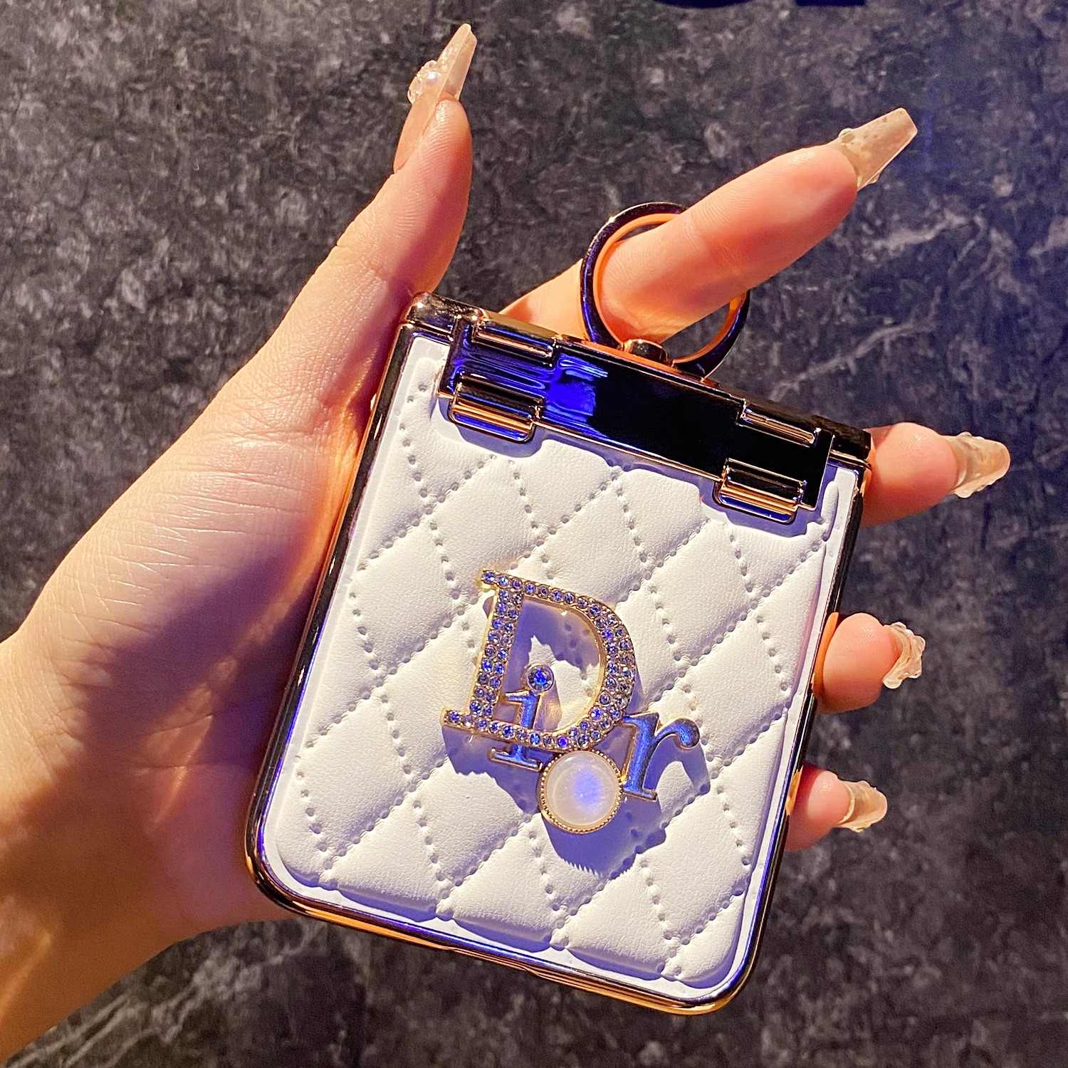 適用於三星Z Flip6/5/4/3新款菱紋小香風鑲磚高級感聯名手機殼