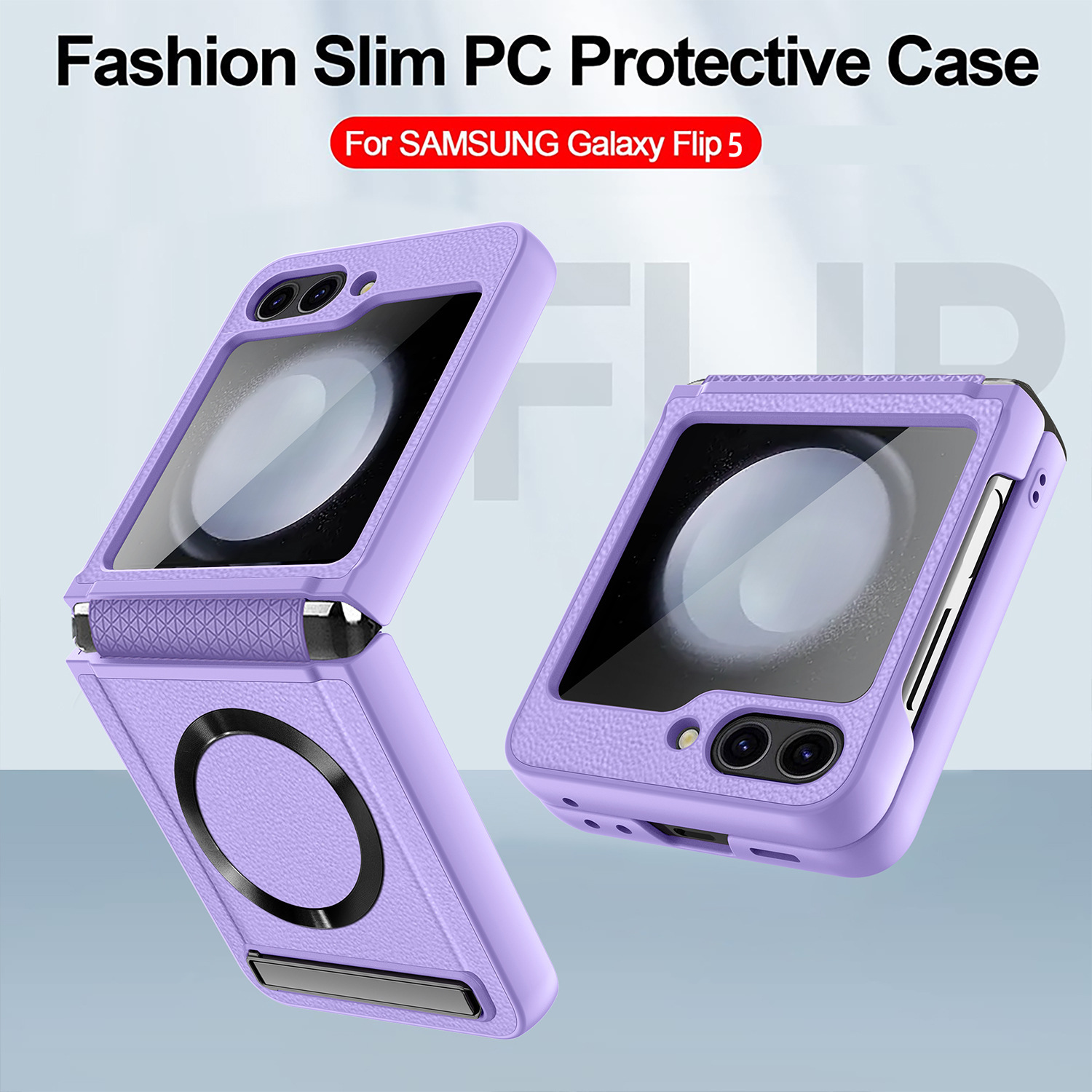 Suitable for Samsung Z Flip5/4/3 litchi pattern magnetic holder mobile phone case