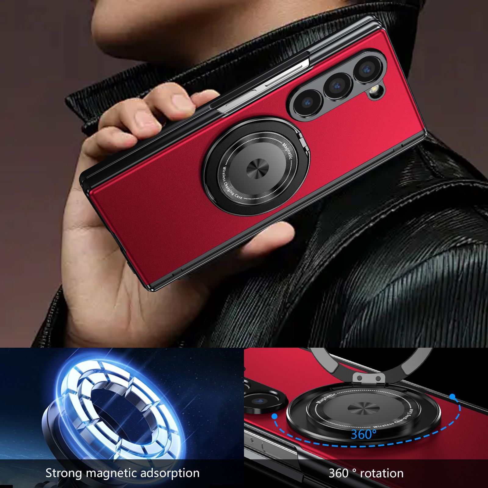 Suitable for Samsung Z Fold6/5/4/3 magnetic 360 degree rotating bracket full cover protective case