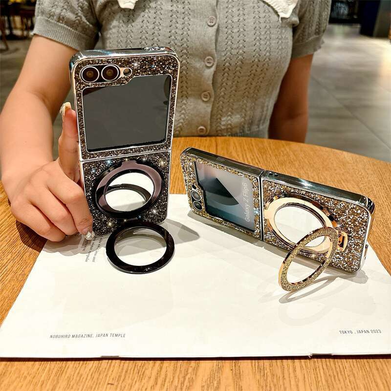 เหมาะสำหรับ Samsung Z Flip6/5/4/3 ใหม่แฟลชผู้ถือกระจกเพชรกรณีโทรศัพท์มือถือ