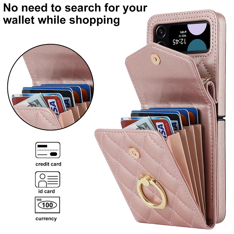 Samsung Galaxy Z Flip4/3 5G New Accordion Card Holder Crossbody with Ring Phone Case