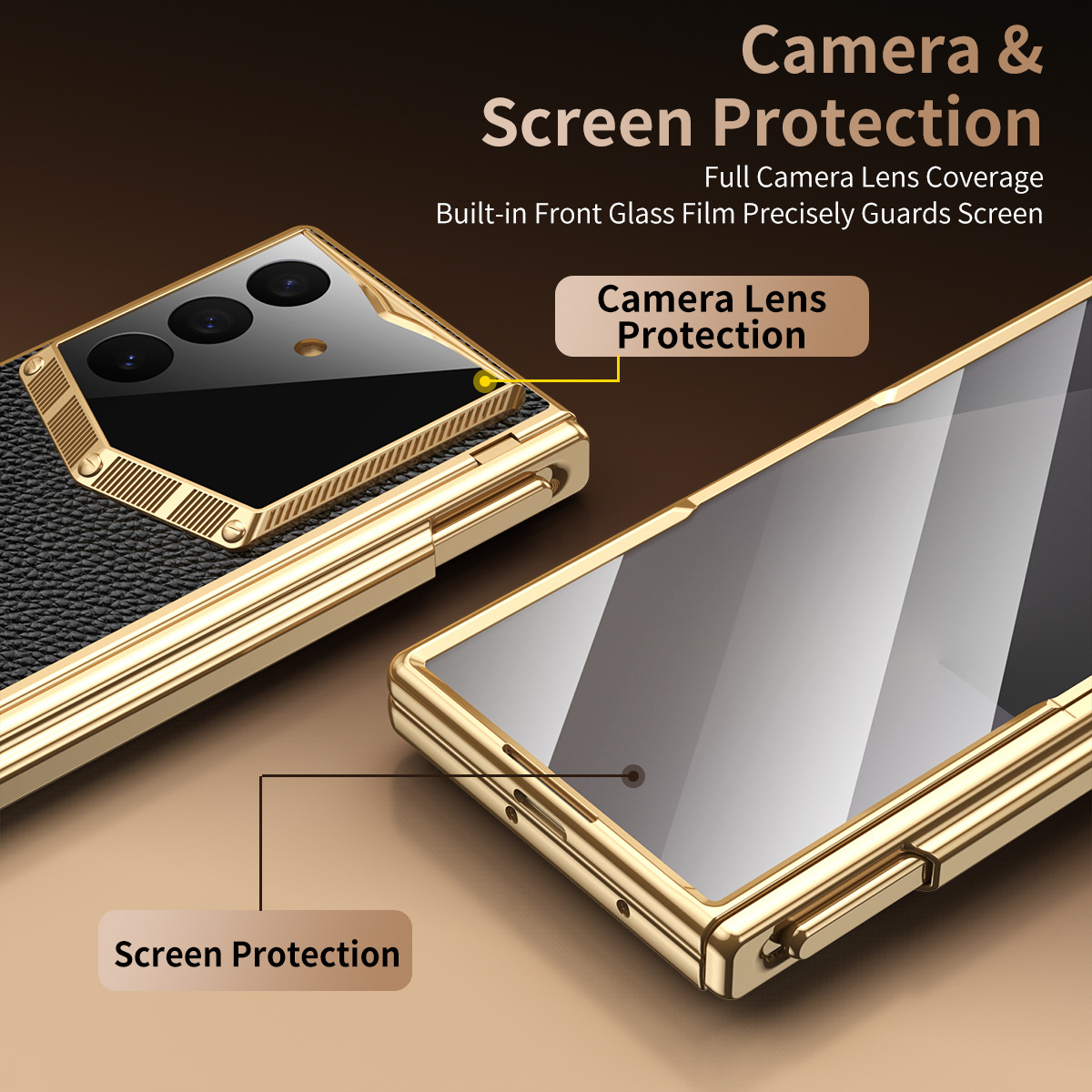เคส Samsung Galaxy Z Fold8U/7/6 หนัง PU เคลือบเมทัลลิก พร้อมช่องเก็บปากกา S Pen ดีไซน์หรูหรา