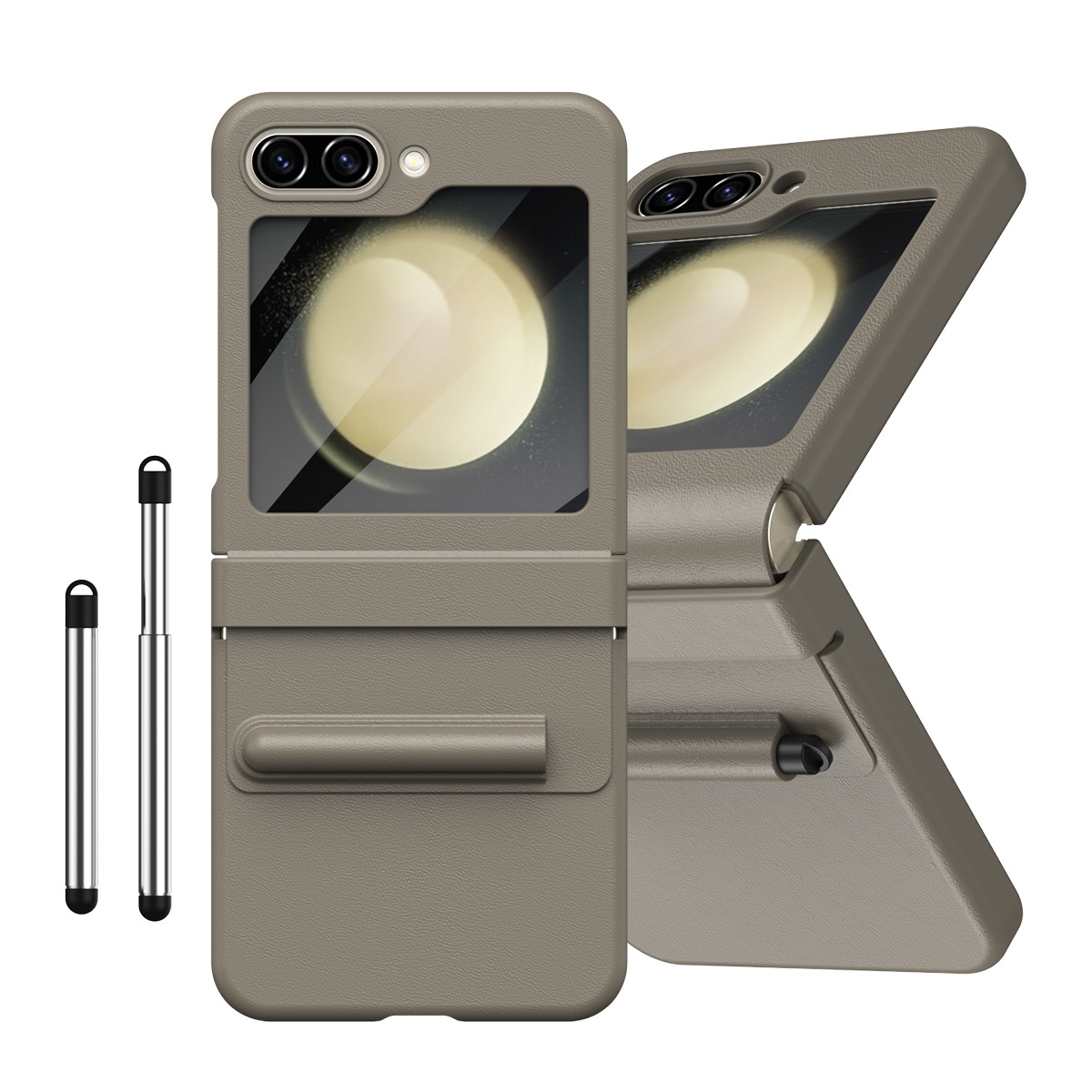 適用三星Z Flip5/4/3皮質鉸鏈筆槽附筆手機殼