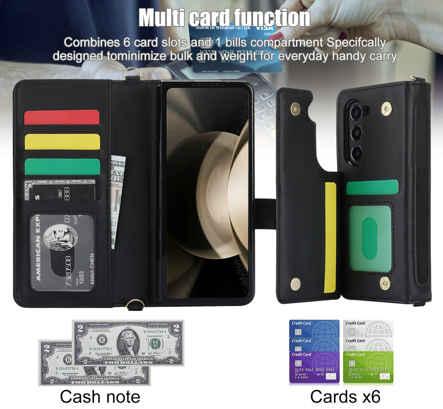 新款適用於三星Galaxy Z Fold5/4/3多功能斜跨錢包手機殼