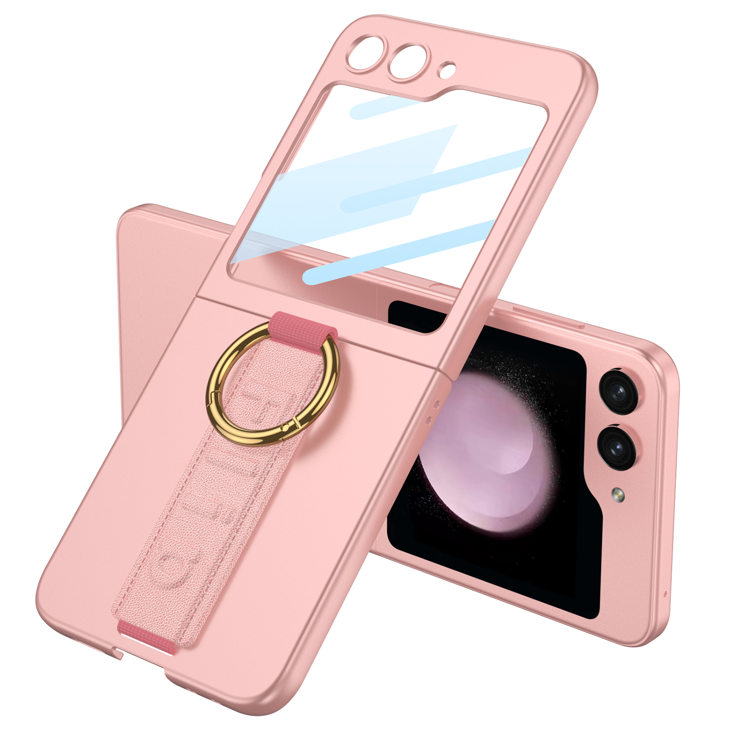 適用於三星 Z Flip5/4/3 超薄硬質防震腕帶環小螢幕保護貼手機套