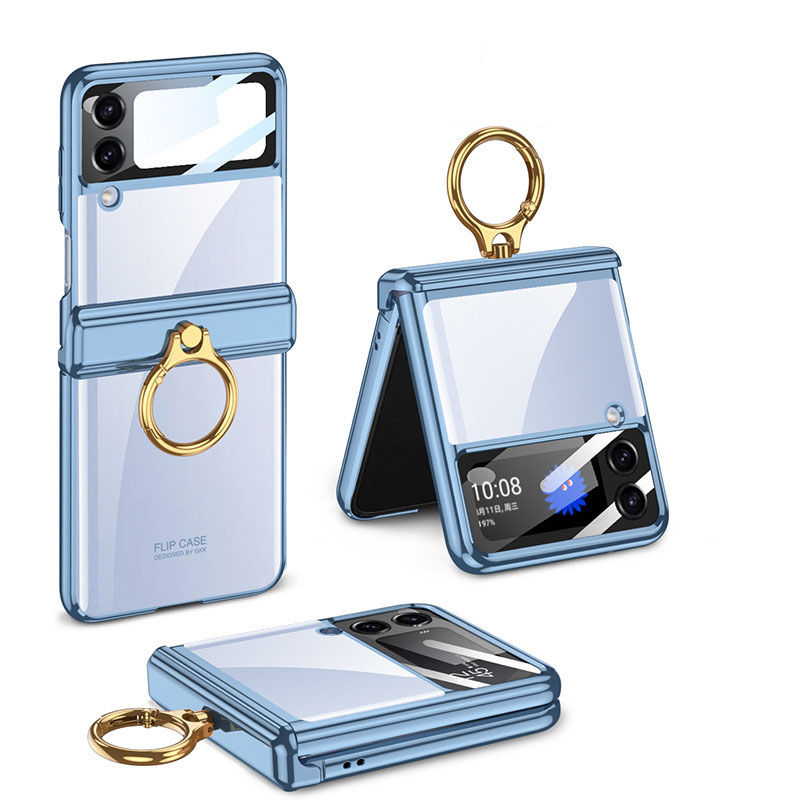 เหมาะสำหรับ Samsung Z Flip4/3 บานพับชุบไฟฟ้าแบบใสป้องกันเคสโทรศัพท์มือถือแบบรวมทุกอย่าง