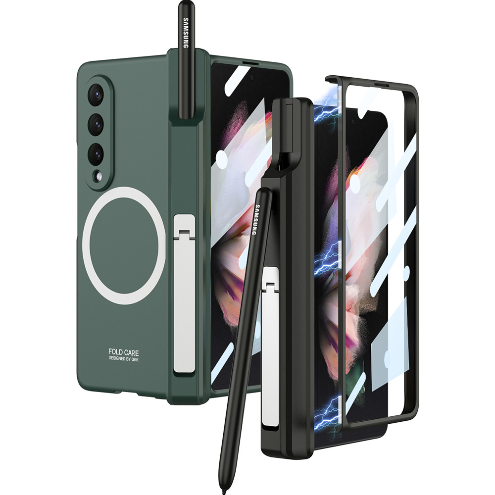 COMPATIBLE WITH SAMSUNG Z FOLD4/3 MAGNETIC WIRELESS CHARGING PHONE CASE With pen slot and mobile phone stand