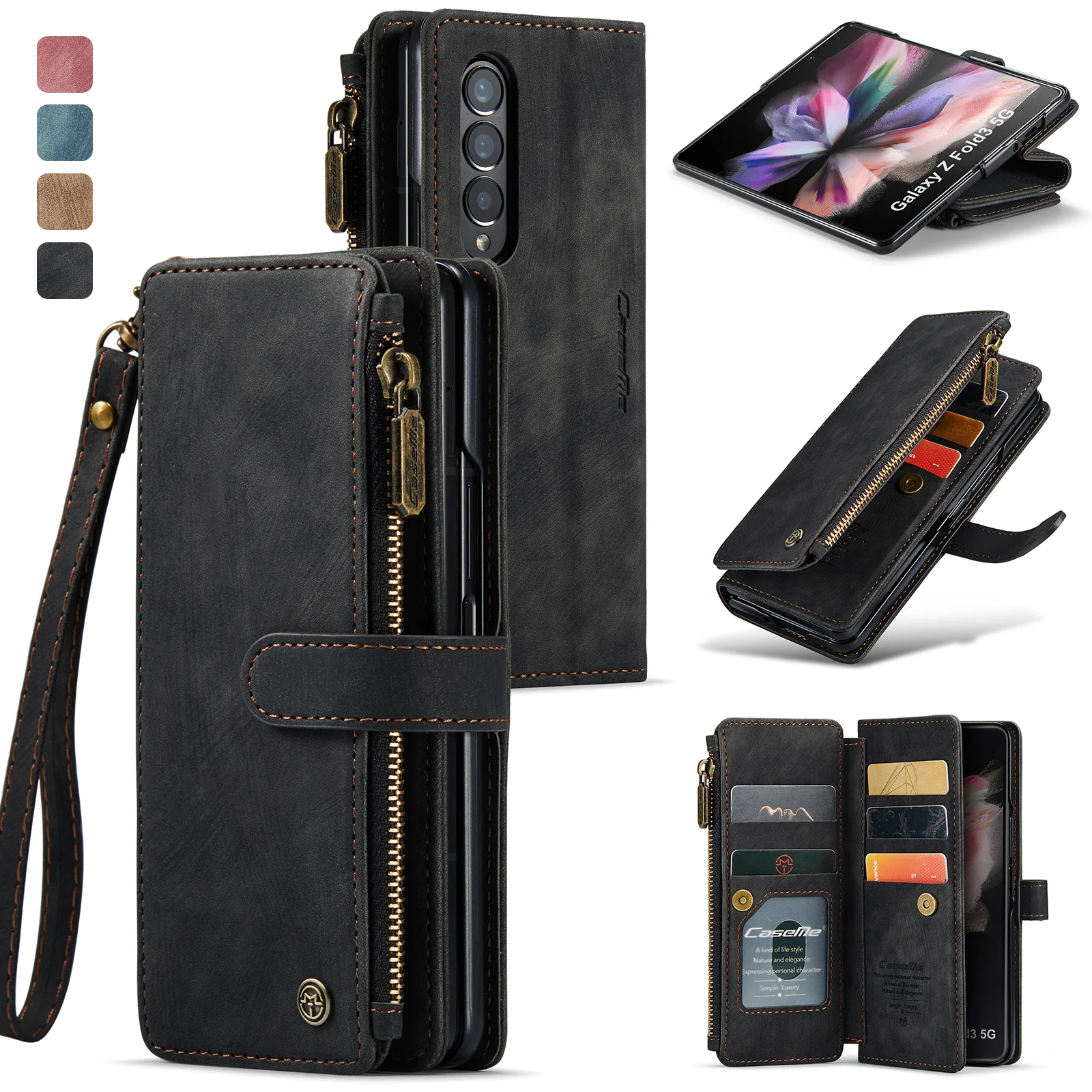 Luxury Retro Wallet Phone Case With 5 Cards Slot,Phone Stand And Zippe