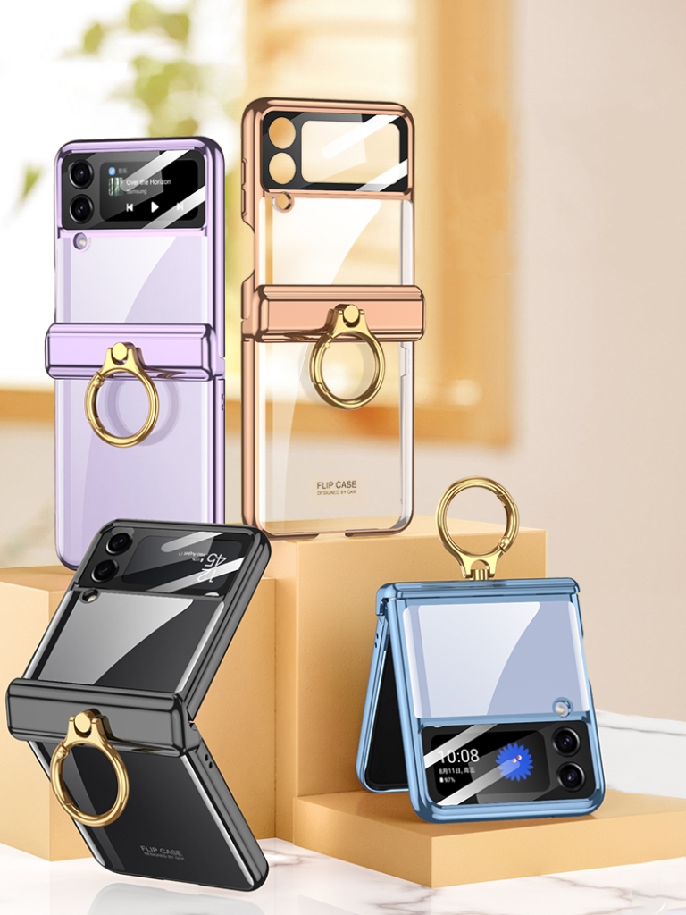 เหมาะสำหรับ Samsung Z Flip4/3 บานพับชุบไฟฟ้าแบบใสป้องกันเคสโทรศัพท์มือถือแบบรวมทุกอย่าง