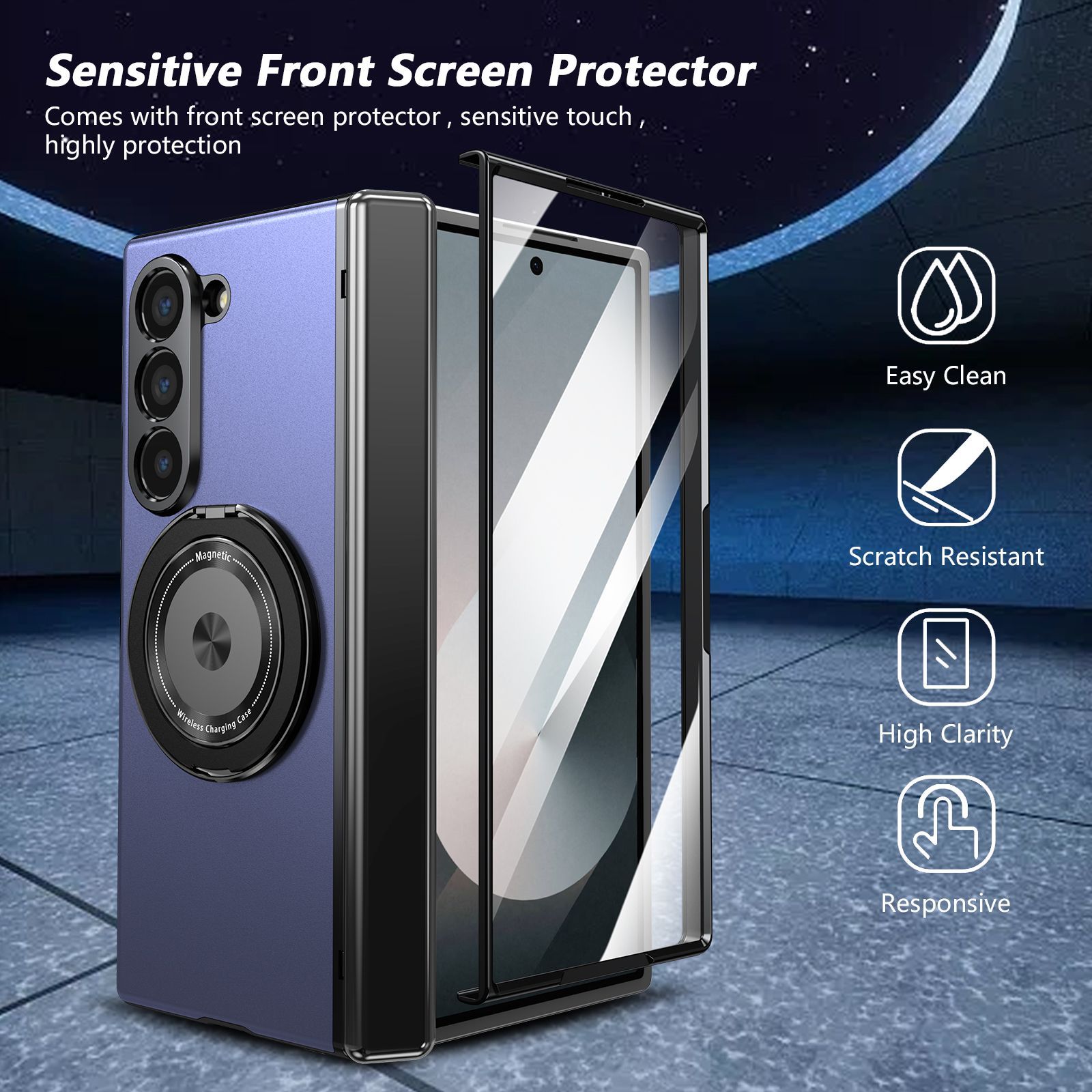 Suitable for Samsung Z Fold6/5/4/3 magnetic 360 degree rotating bracket full cover protective case