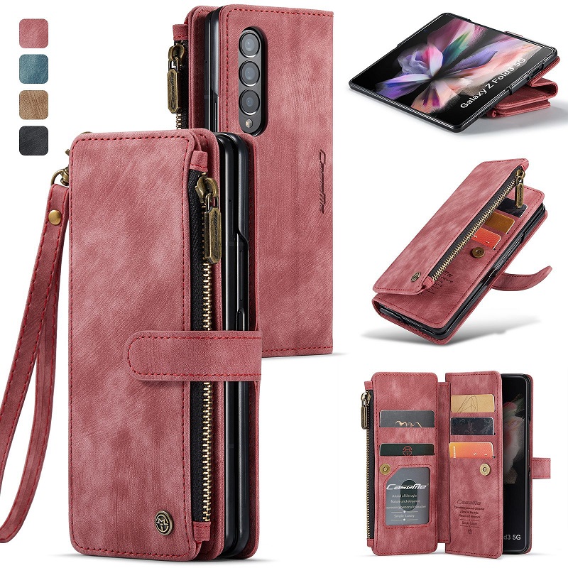 Luxury Retro Wallet Phone Case With 5 Cards Slot,Phone Stand And Zippe