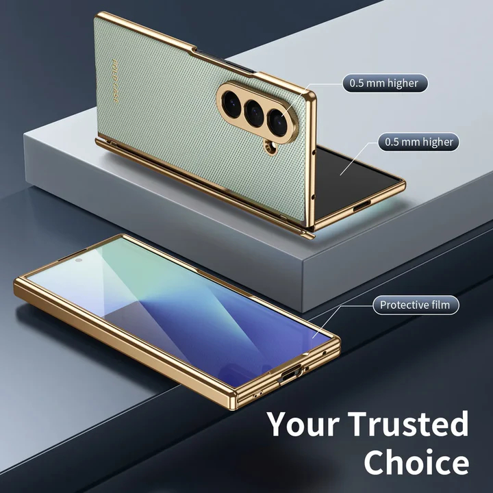 適用於三星Z Fold7/6/5/4/3新款素皮電鍍鉸鏈全包保護殼