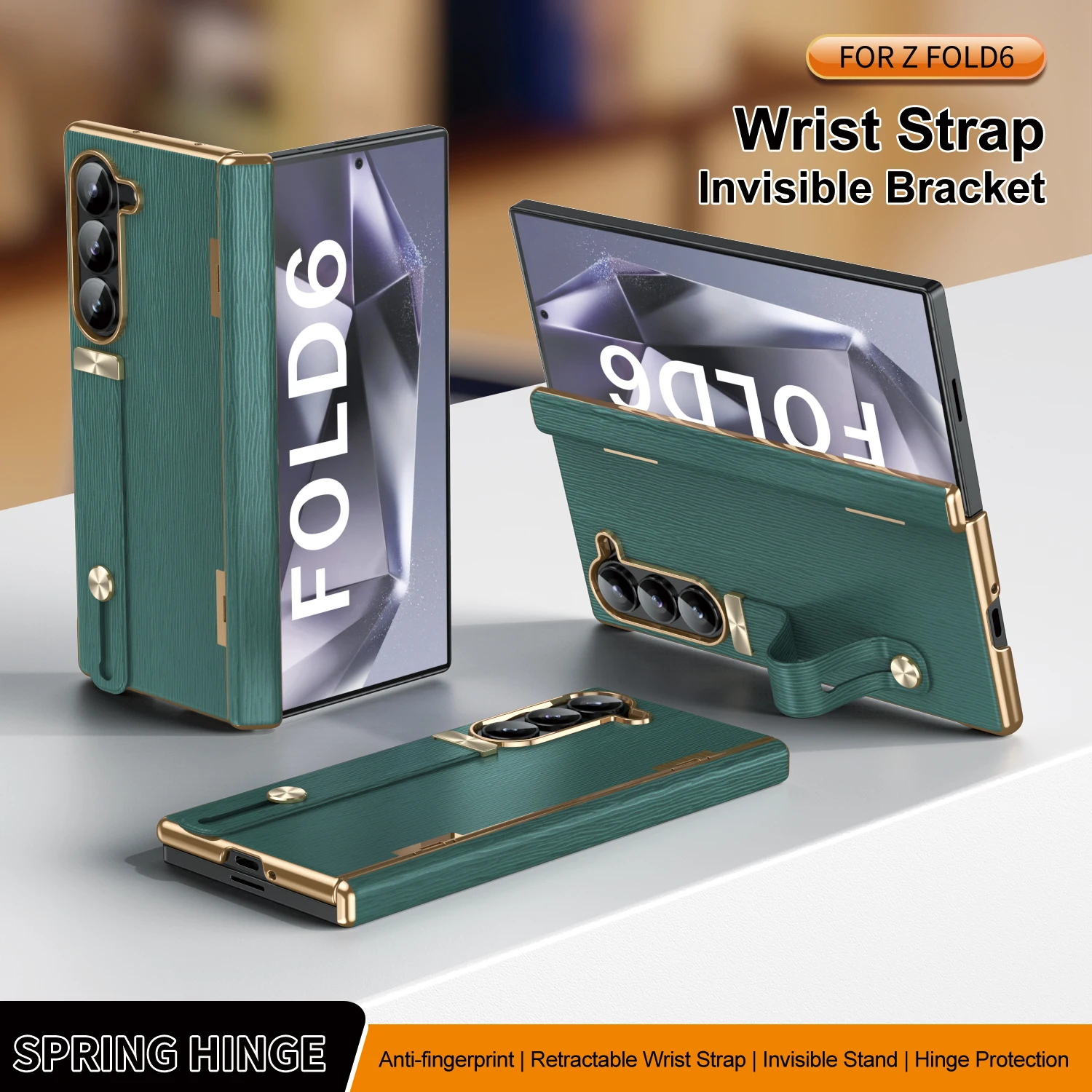 เหมาะสำหรับ Samsung Z Fold6/5/4/3 ใหม่ electroplated ธรรมดาสายรัดข้อมือหนังป้องกันลายนิ้วมือโทรศัพท์มือถือกรณี