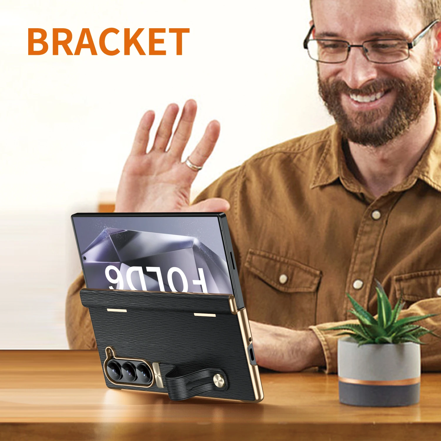 เหมาะสำหรับ Samsung Z Fold6/5/4/3 ใหม่ electroplated ธรรมดาสายรัดข้อมือหนังป้องกันลายนิ้วมือโทรศัพท์มือถือกรณี