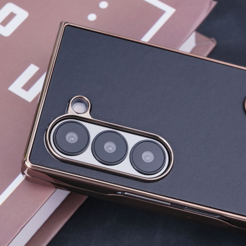 適用於三星Z Fold6/5/4/3新款一字支架電鍍素皮鉸鏈保護殼