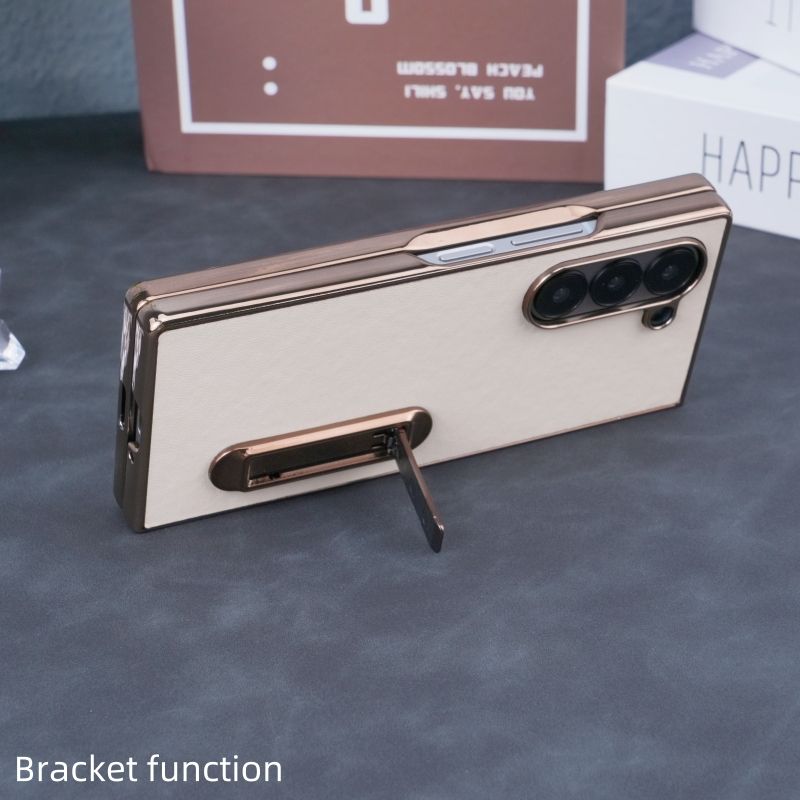 適用於三星Z Fold6/5/4/3新款一字支架電鍍素皮鉸鏈保護殼