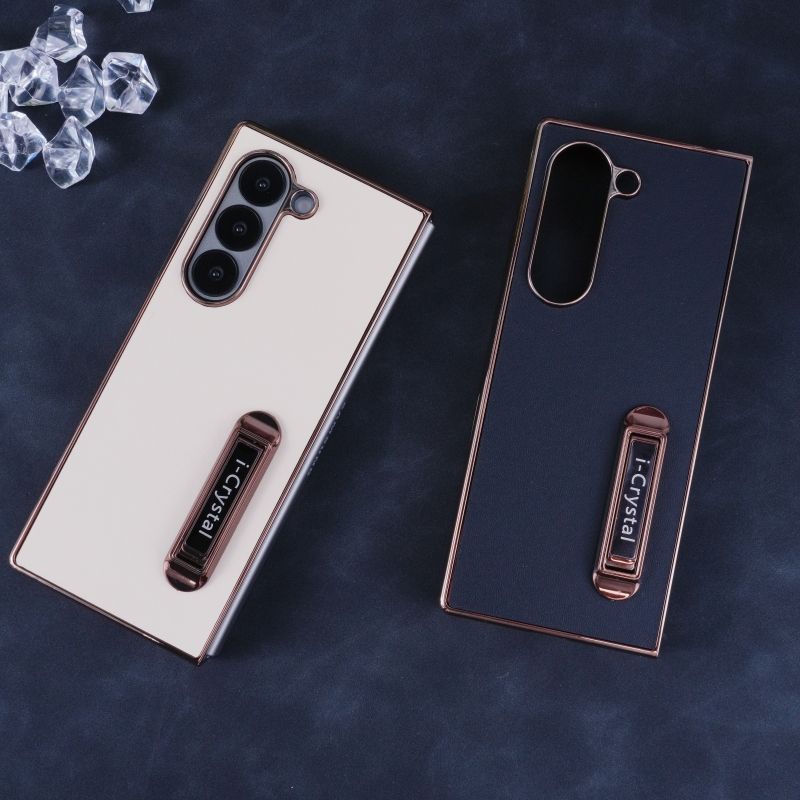 適用於三星Z Fold6/5/4/3新款一字支架電鍍素皮鉸鏈保護殼