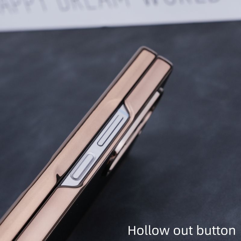 適用於三星Z Fold6/5/4/3新款一字支架電鍍素皮鉸鏈保護殼