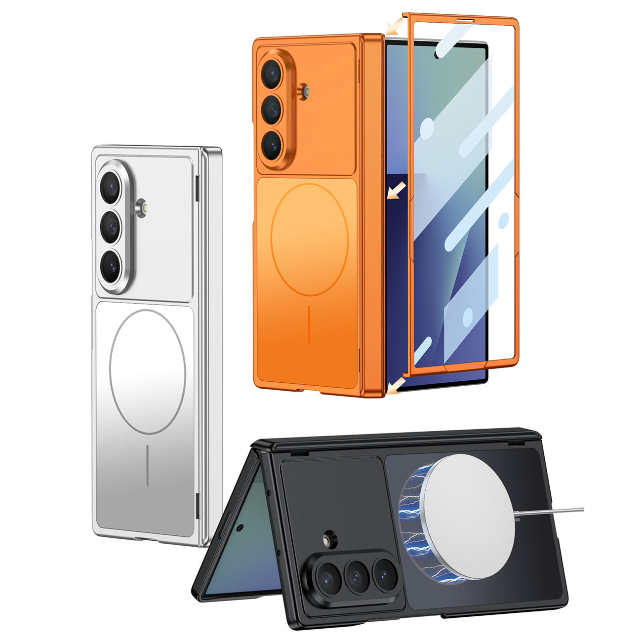 適用於三星Z Fold7/6新款純色無線充磁吸鉸鏈全包保護殼