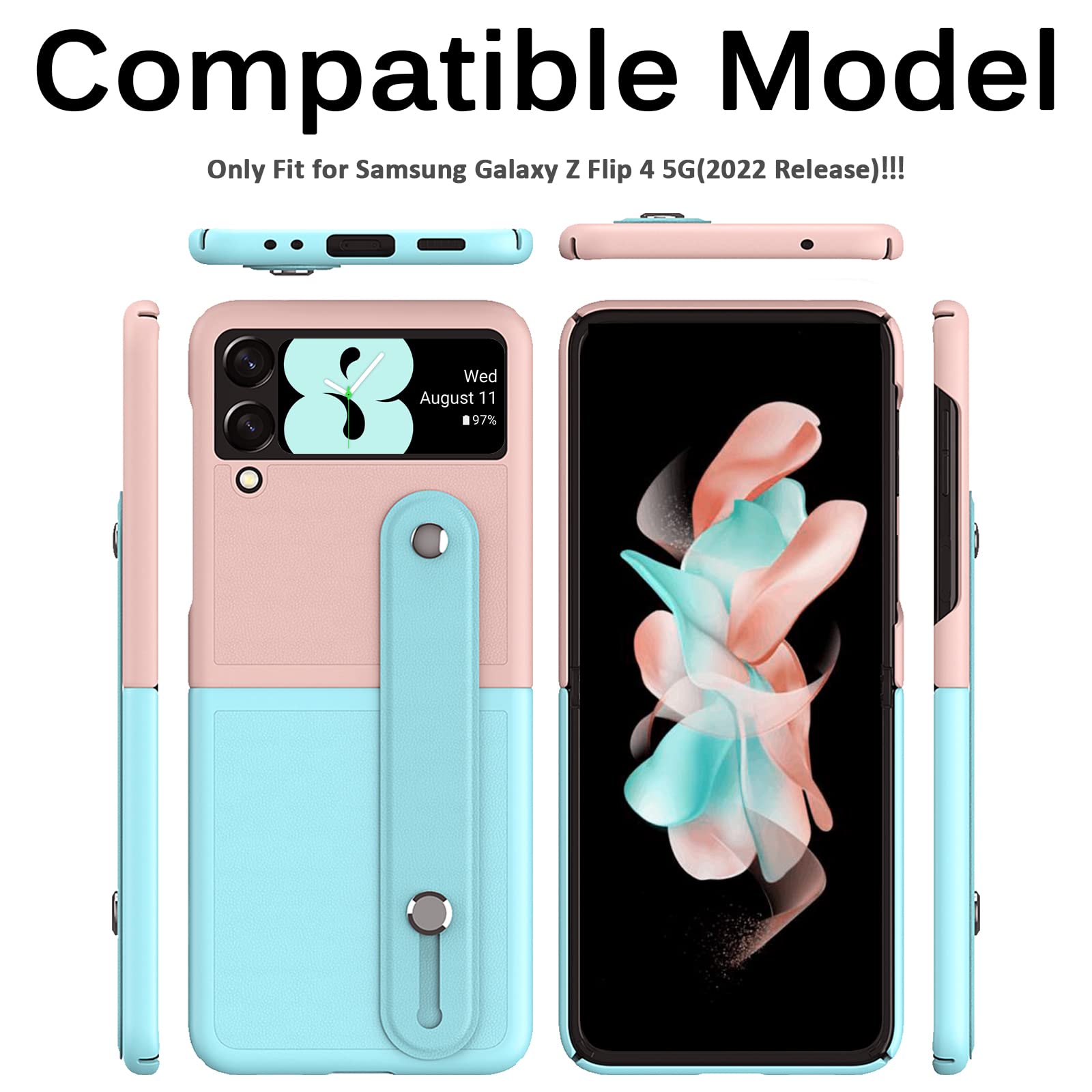 適用於三星 Z Flip5/4/3 超薄親膚磨砂撞色皮革腕帶防震硬殼