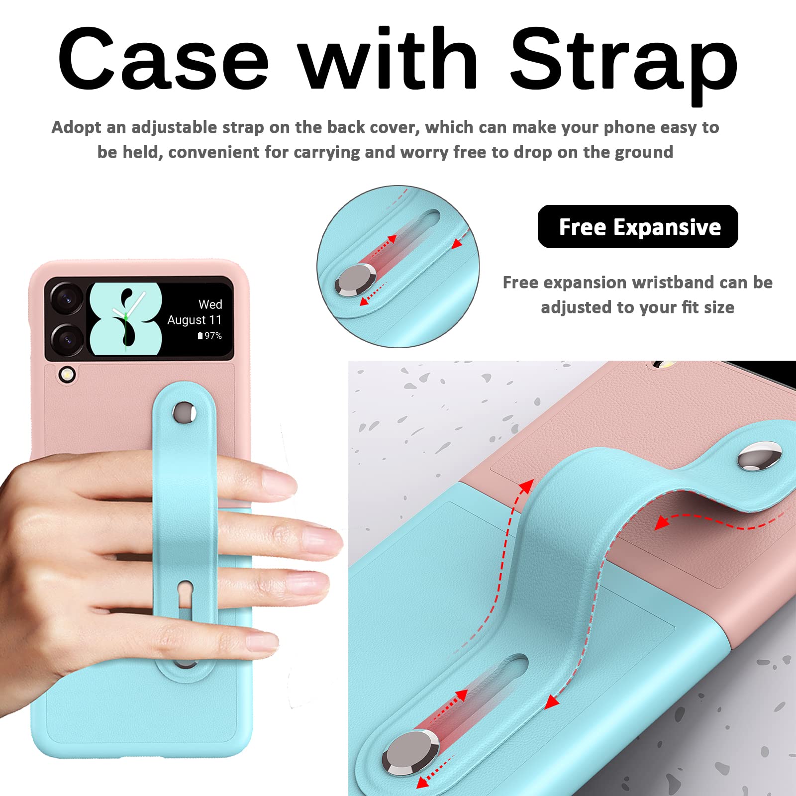 適用於三星 Z Flip5/4/3 超薄親膚磨砂撞色皮革腕帶防震硬殼