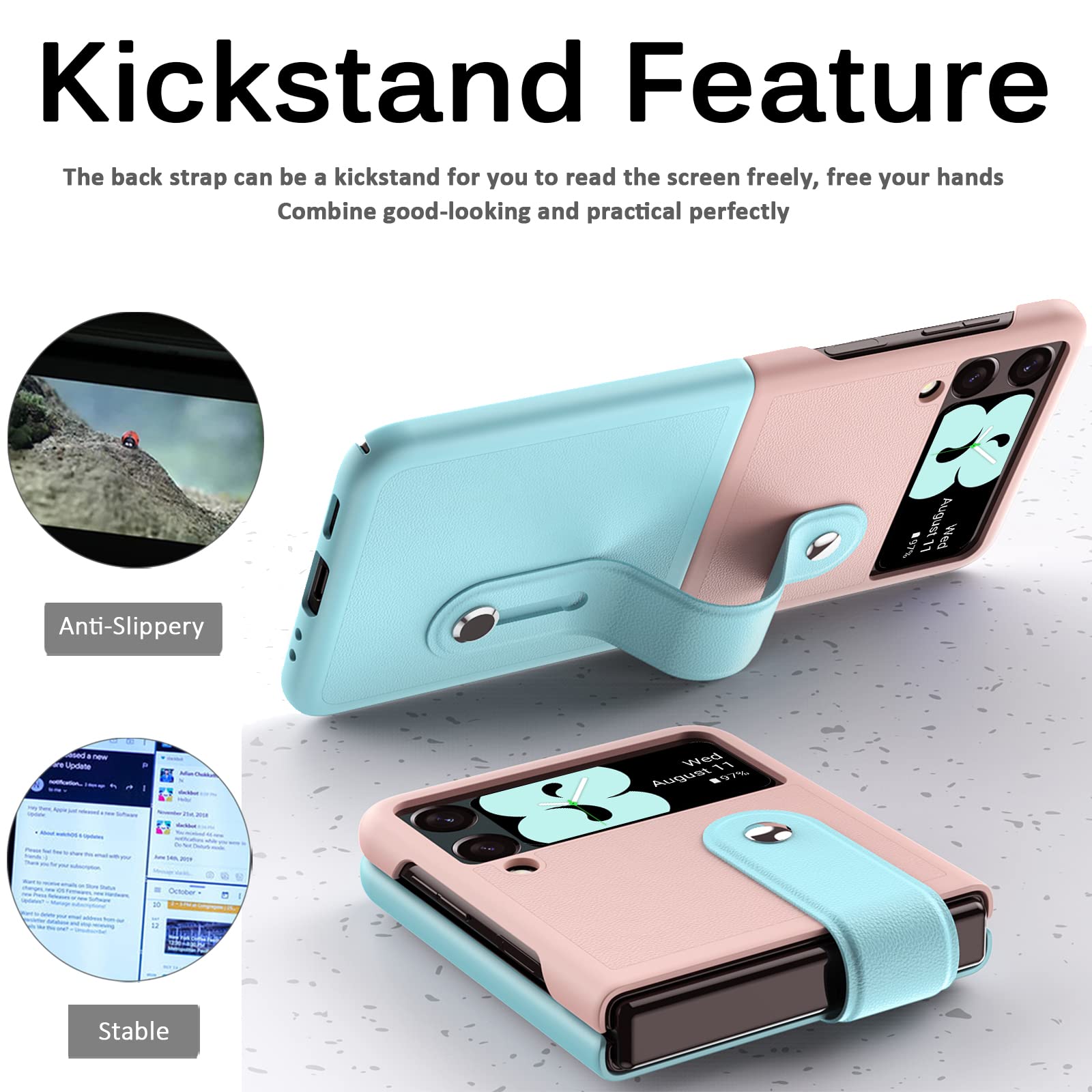 適用於三星 Z Flip5/4/3 超薄親膚磨砂撞色皮革腕帶防震硬殼