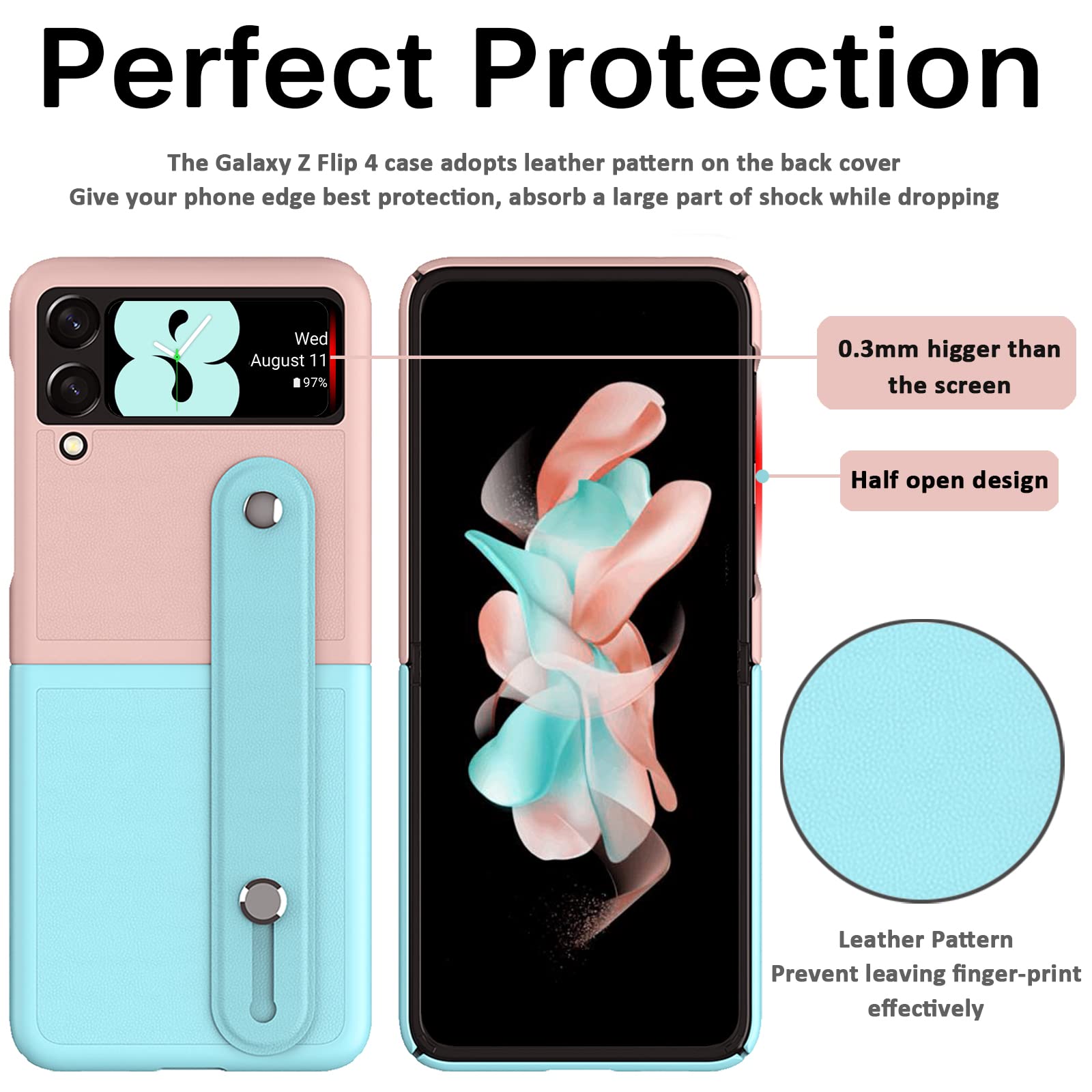 適用於三星 Z Flip5/4/3 超薄親膚磨砂撞色皮革腕帶防震硬殼