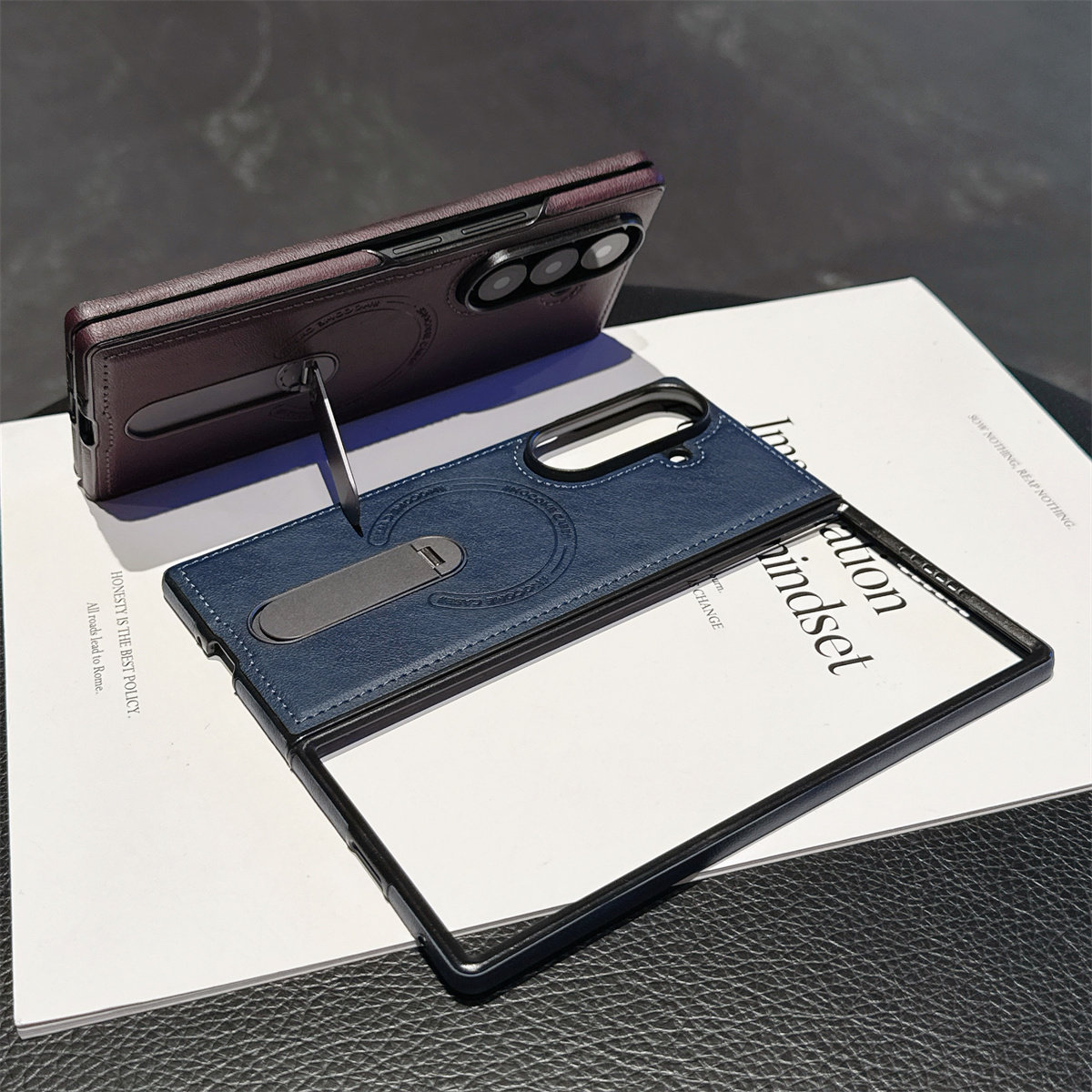 適用於三星Z Fold7/6/5/4/3皮革磁吸支架保護殼