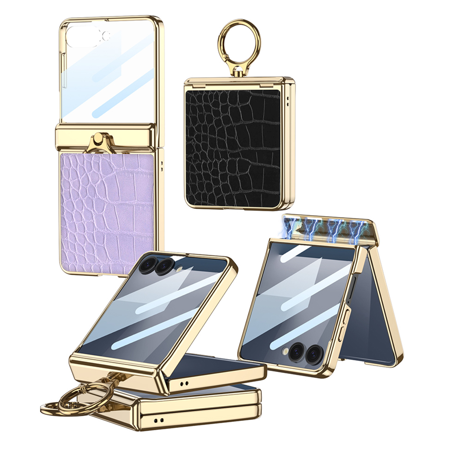 全新優質鱷魚紋電鍍折疊保護殼適用於三星 Galaxy Z Flip系列