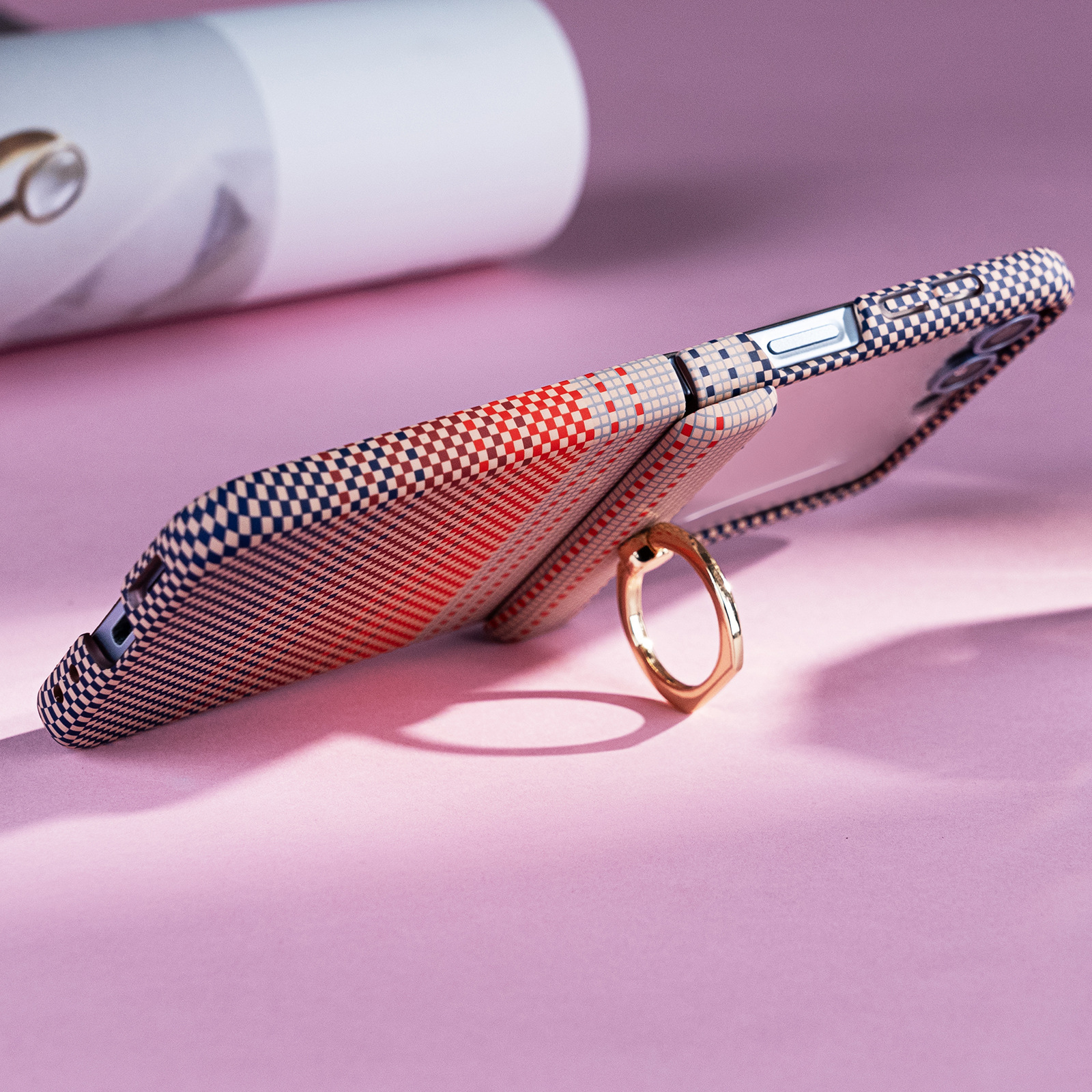 適用於三星Z Flip全系列新款撞色碳纖維紋中軸指環保護殼