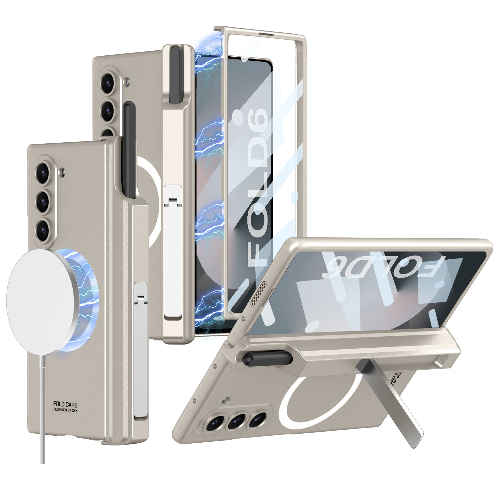 兼容三星 Z FOLD6/5/4/3 磁性無線充電手機殼 帶筆槽和手機支架