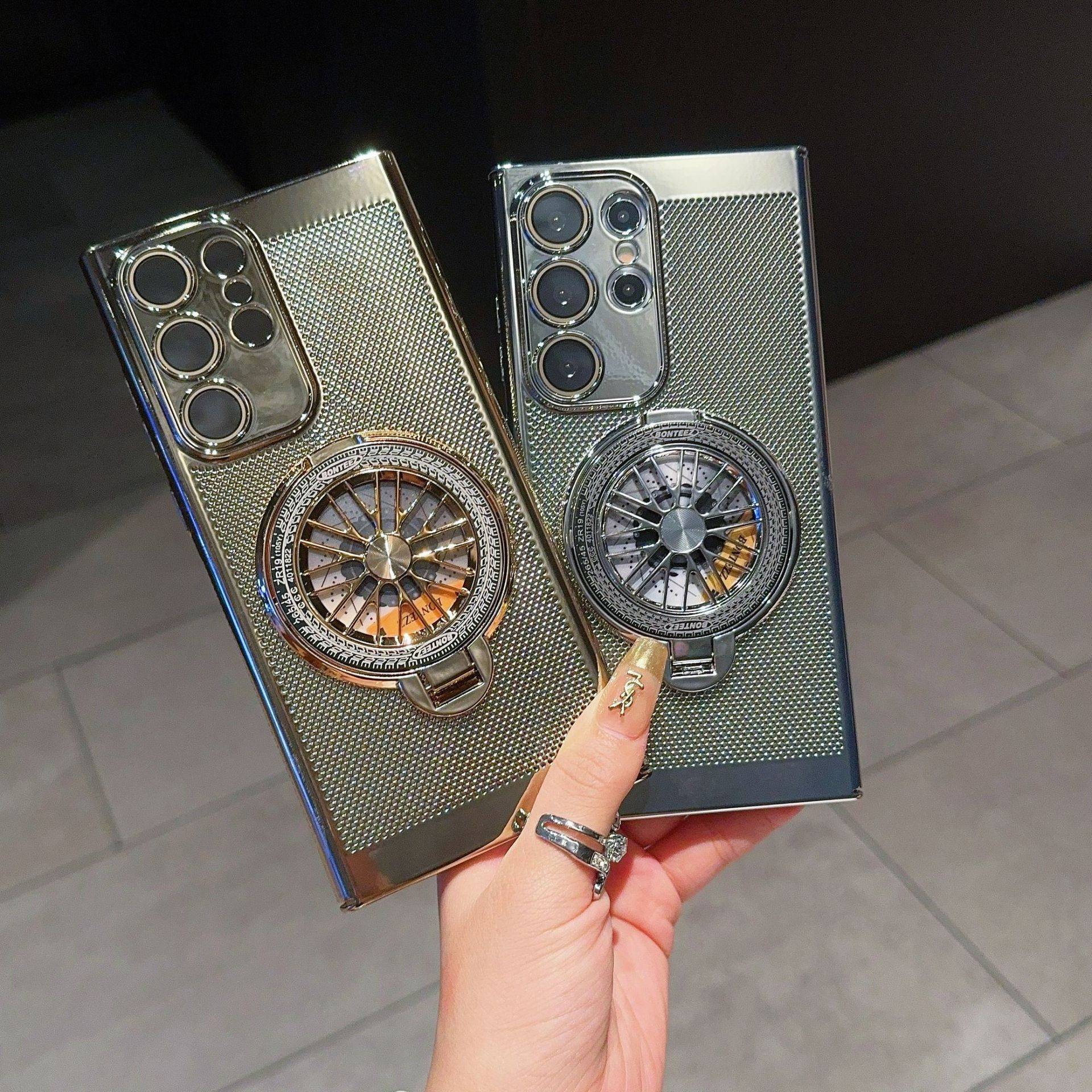 เหมาะสำหรับ Samsung S24/23/22/21（Note 20 Ultra） ซีรีส์เคลือบด้วยไฟฟ้าบางเฉียบระบายอากาศระบายความร้อนสนุกวงแหวนวงแหวนฟิล์มเลนส์รวมทุกอย่างเคสป้องกันการล่มสลาย