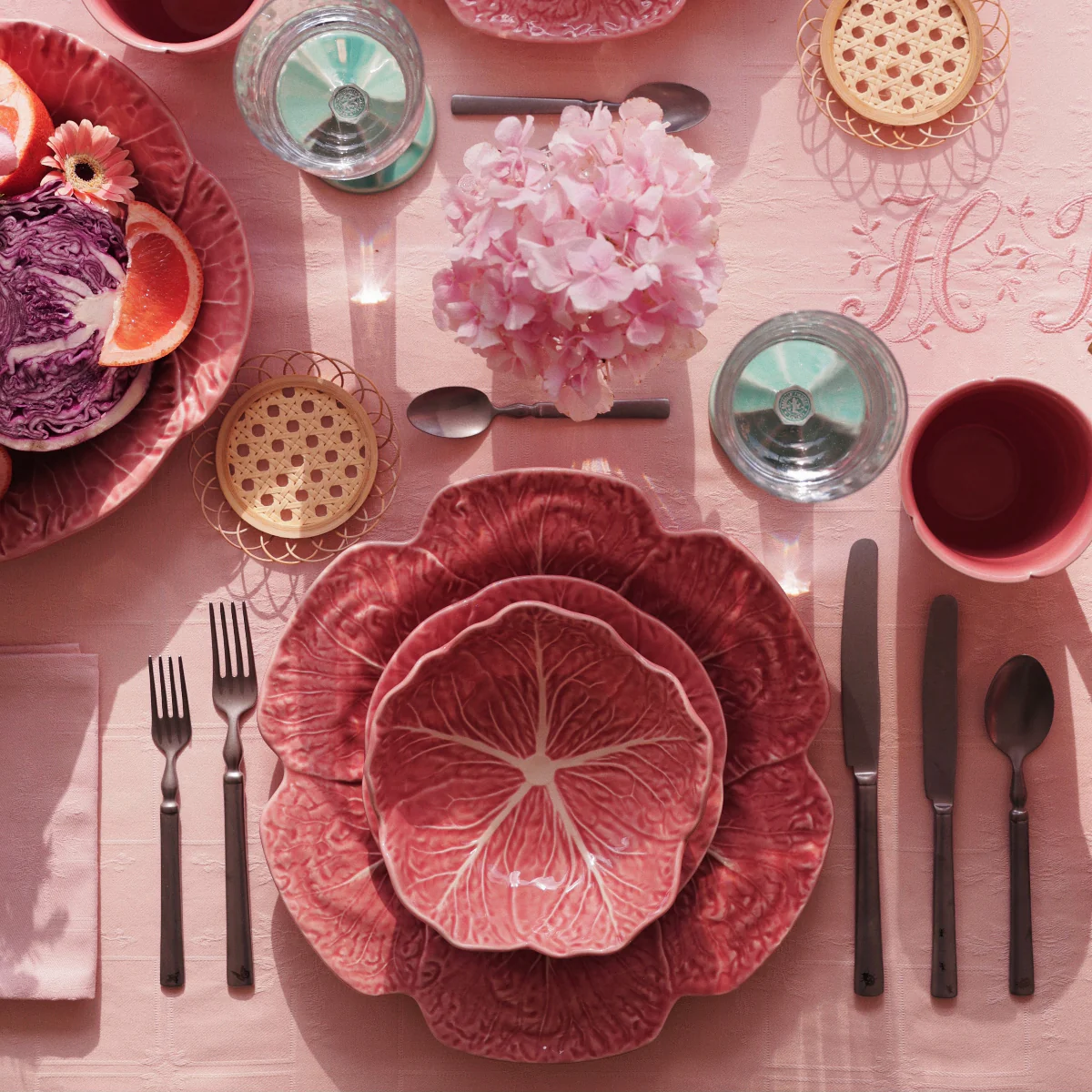 Bordallo Pinheiro Cabbage Pink Bowl 17.5