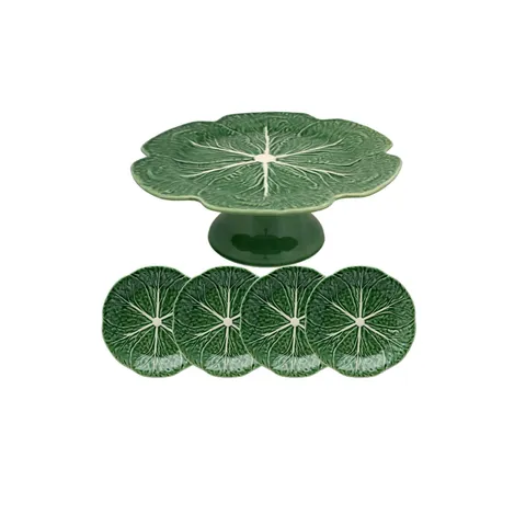 Bordallo Pinheiro Cabbage Cake Stand Set With Dessert Plates