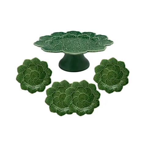 Bordallo Pinheiro Geranium Cake Stand Set with Dessert Plates