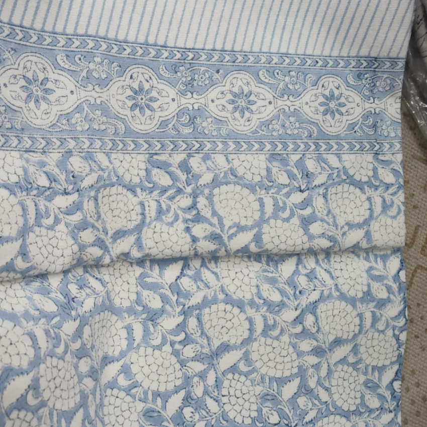 Handblocked Printed Cotton Tablecloth 6 Seater Blue
