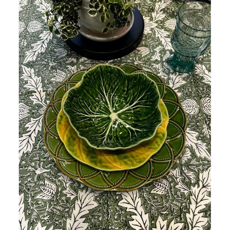 Handblocked Printed Cotton Foliage Tablecloth 6 Seater 