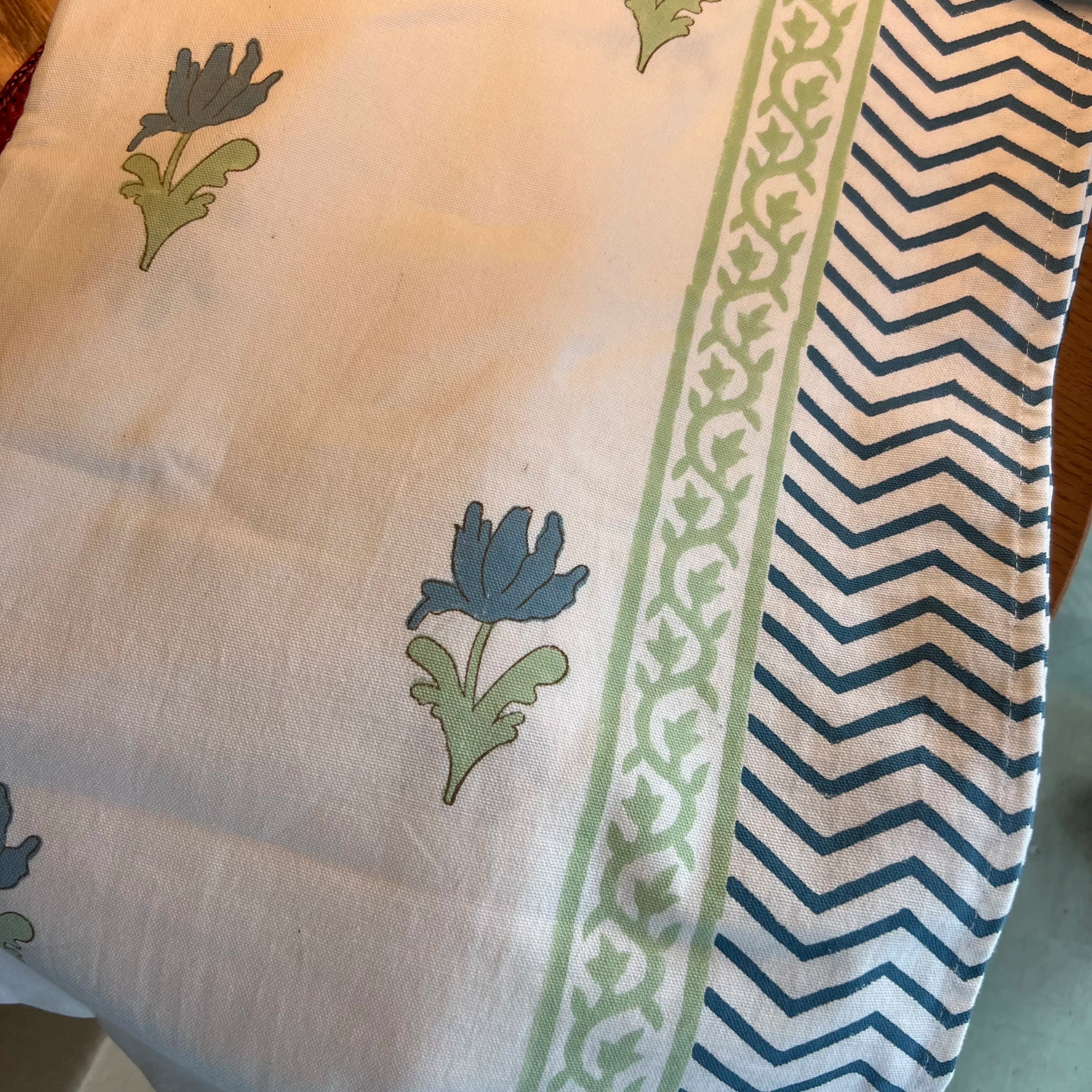 Handblocked Printed Tablecloth 8 Seater Blue Meadow