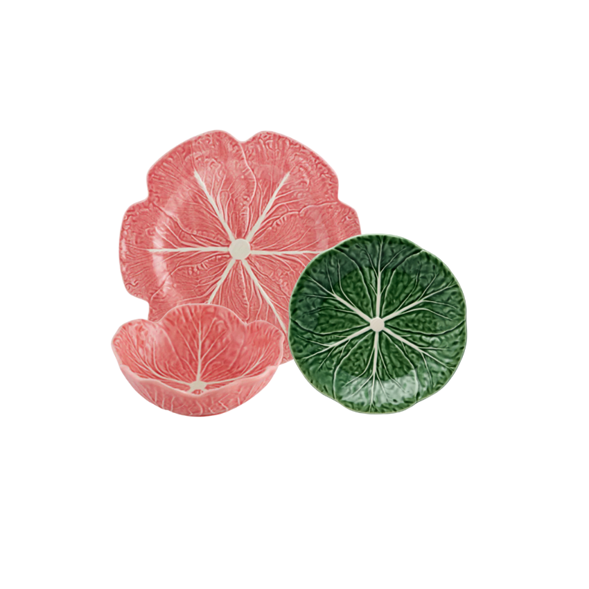 Bordallo Pinheiro Cabbage Pink and Green set of 12