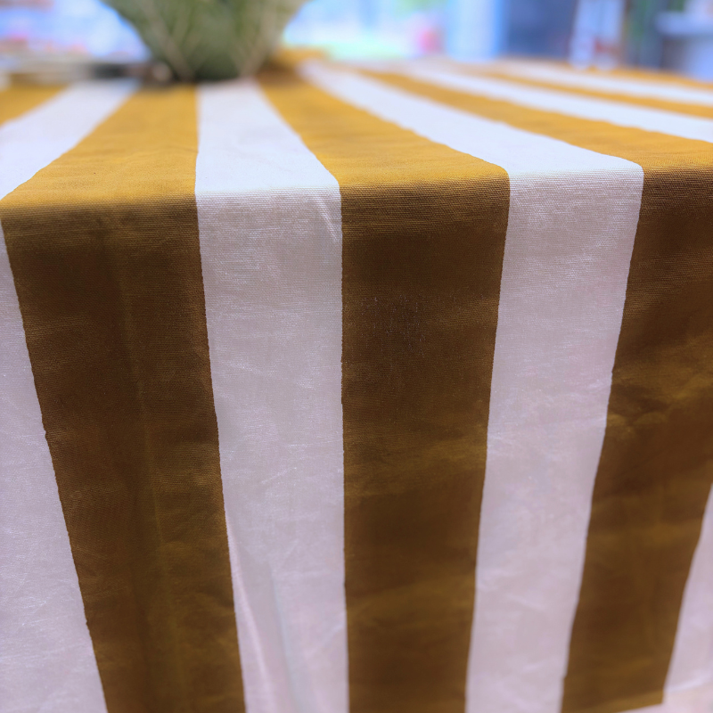 Handblocked Stripe Cotton Tablecloth 8 Seater Olive