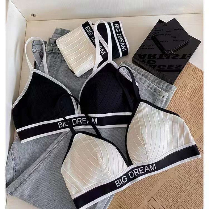 運動風法式三角杯內衣無鋼圈舒適薄款無痕聚攏字母背心胸罩