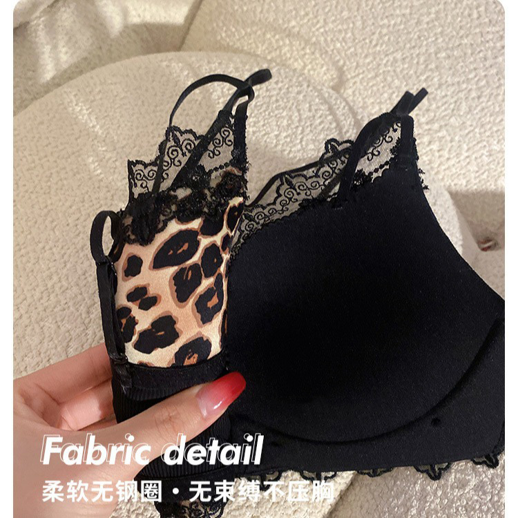 前扣豹紋內衣女小胸聚攏顯大性感美背胸罩收副乳防下垂胸罩胸罩