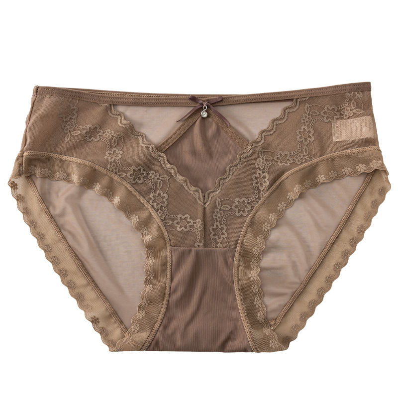 【3件裝】👙輕薄裸感網紗性感鏤空繡花設計蕾絲內褲