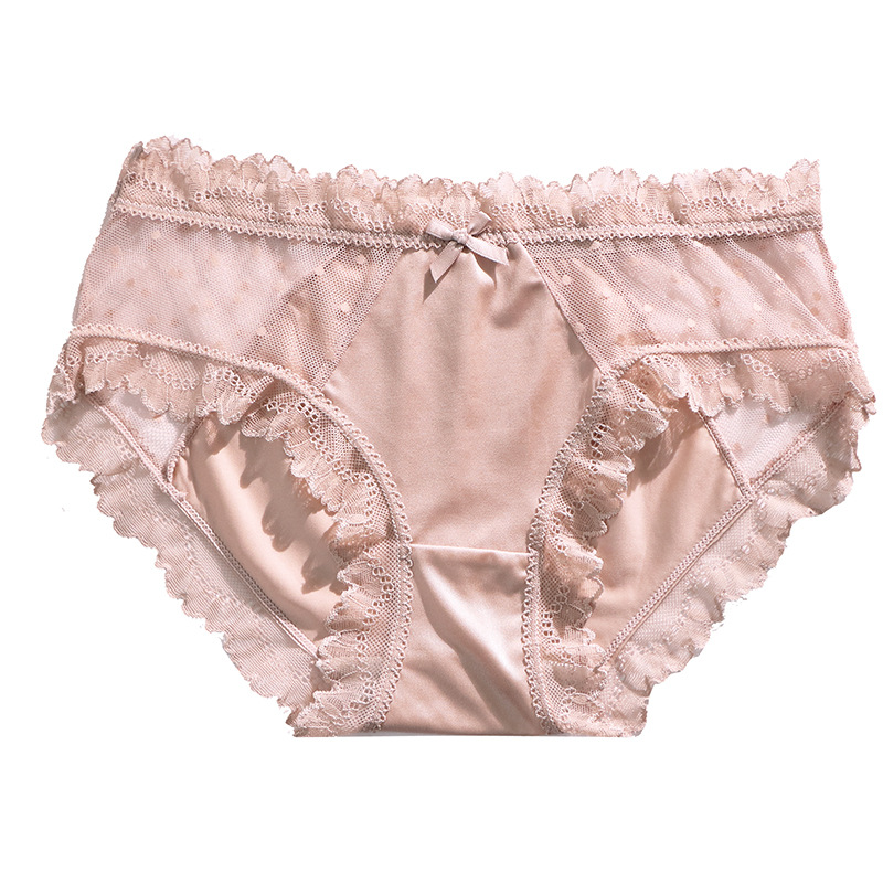 【4件裝】法式輕奢裸感無痕透氣緞面蕾絲拼接內褲