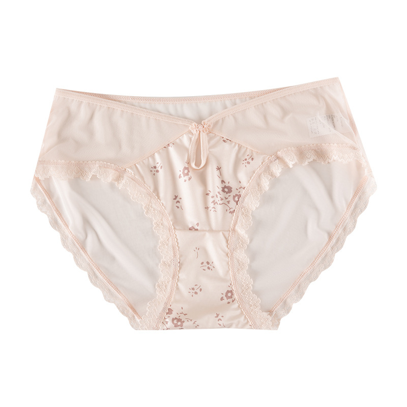 【4件裝】新中式國風中腰性感鏤空桑蠶絲蕾絲內褲
