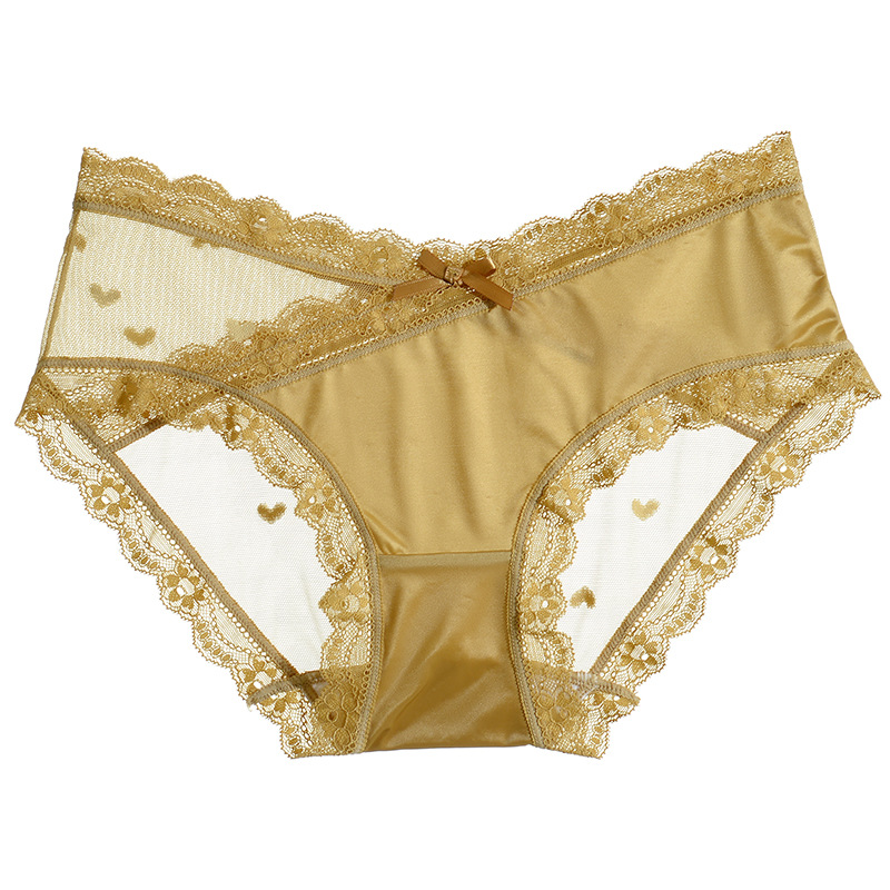  【3件裝】性感無痕中腰蠶絲V型冰絲蕾絲內褲