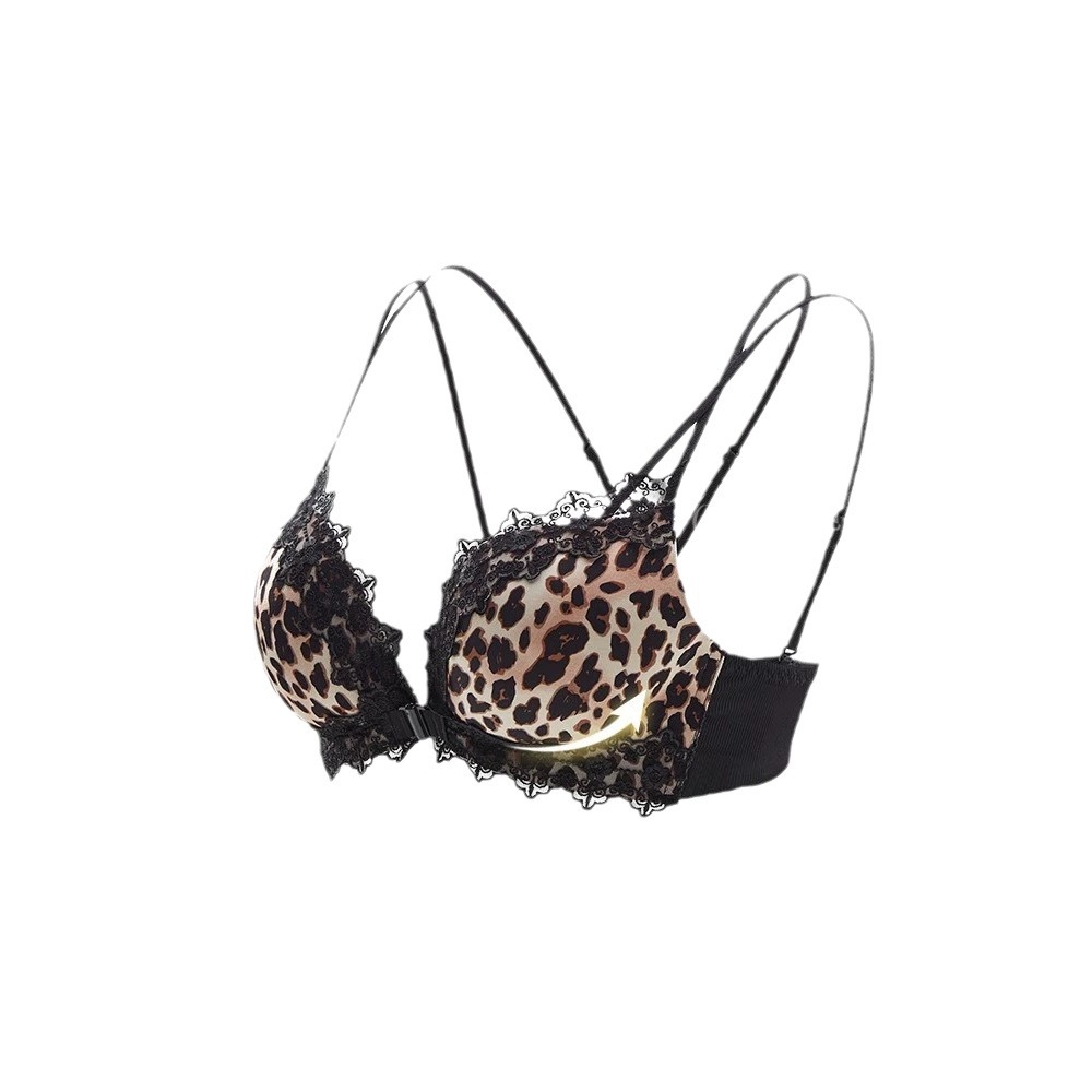 前扣豹紋內衣女小胸聚攏顯大性感美背胸罩收副乳防下垂胸罩胸罩