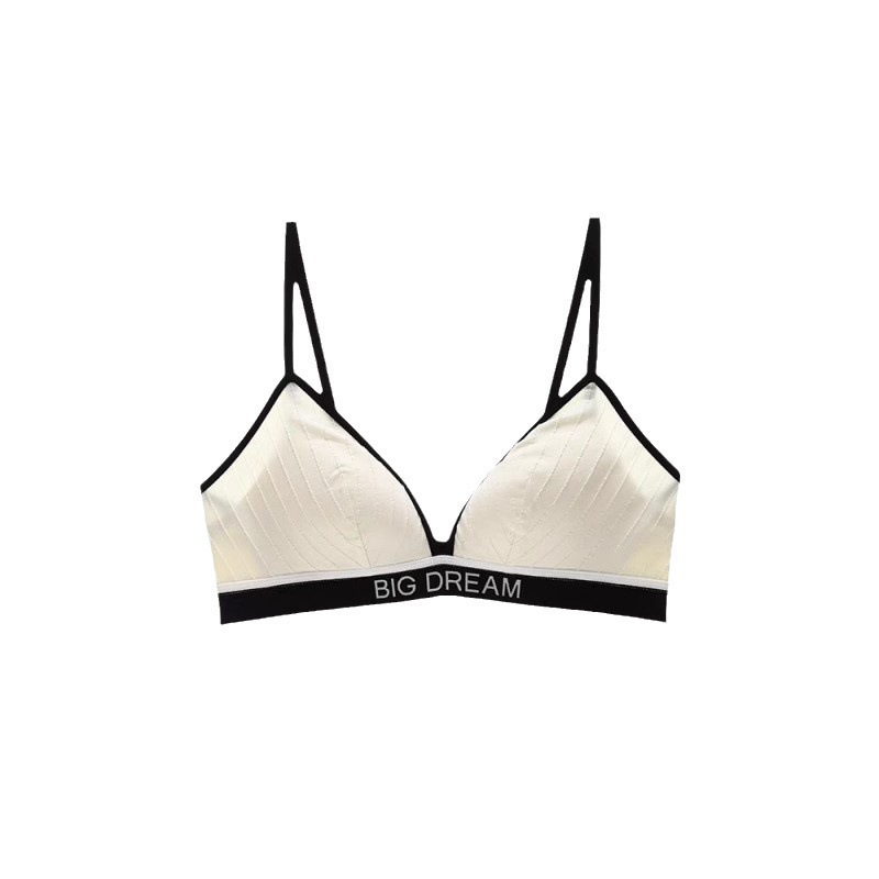 運動風法式三角杯內衣無鋼圈舒適薄款無痕聚攏字母背心胸罩