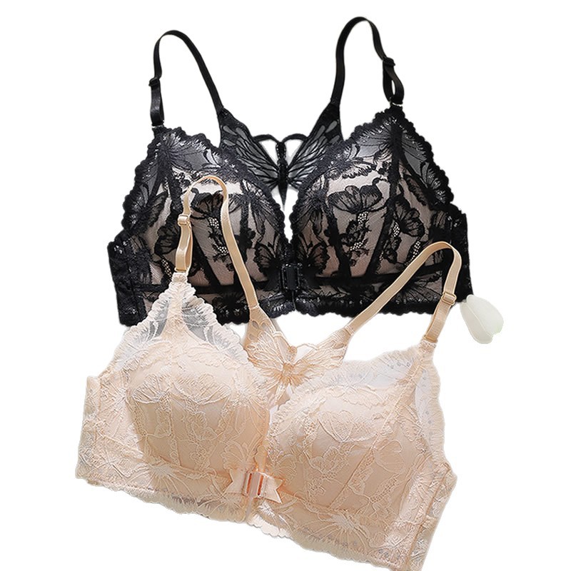 夏季新款前扣美背性感內衣女小胸聚攏上托無鋼圈防下垂蕾絲文胸罩